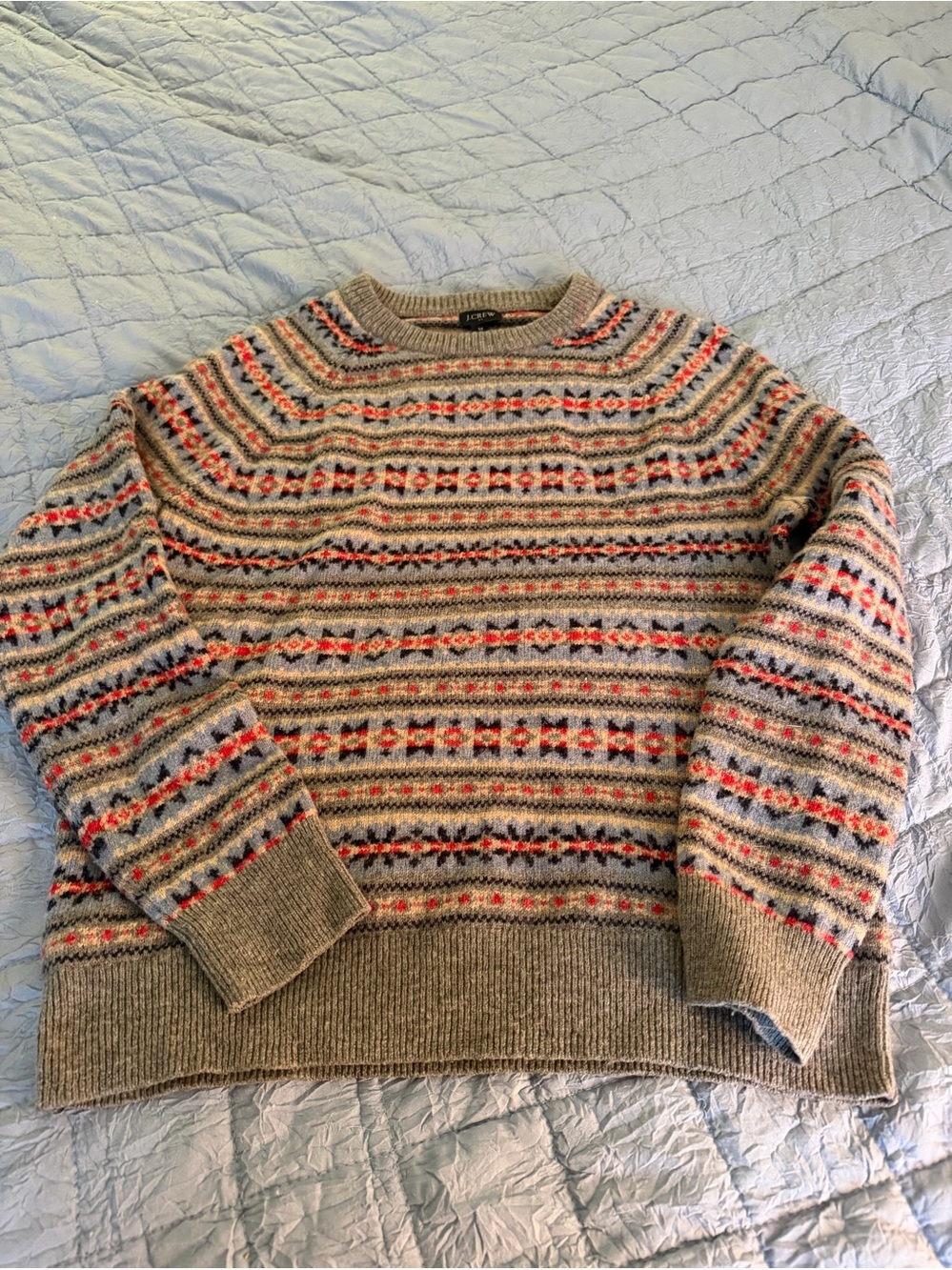 J. Crew Men's Fair Isle Crewneck Sweater in Heather Taupe Mens Medium